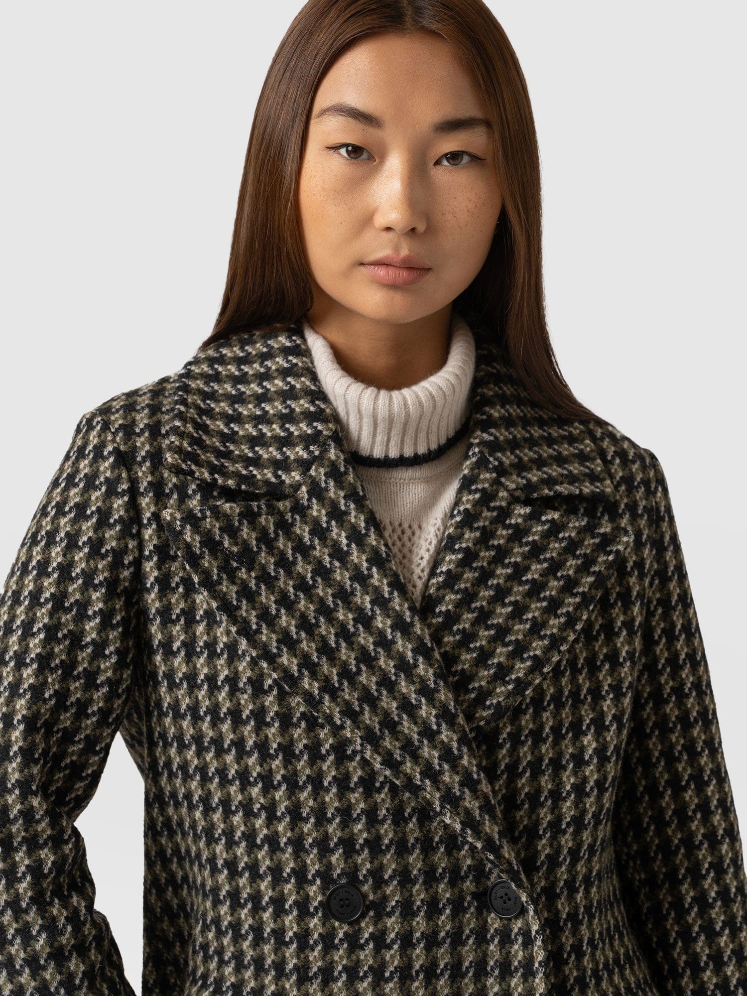 Hampton Coat Olive Houndstooth - Women's Coats | Saint + Sofia® USA